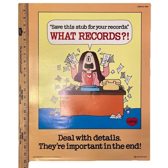 VTG CATHY Comic Strip "Deal with Details" Office Motivational Poster- Guisewite - Picture 2 of 4